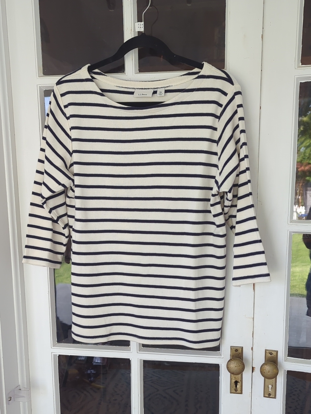 L.L. Bean - Cream and Navy Striped Boatneck Long Sleeve Top